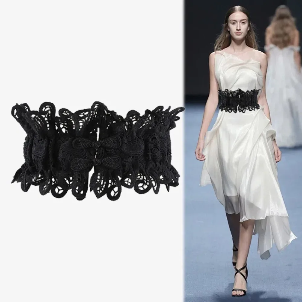 أزياء من الدانتل تنورة الدانتيل حزام الخصر بلون Y2K مشد أحزمة واسعة القماش فستان الزخرفية حزام الخصر