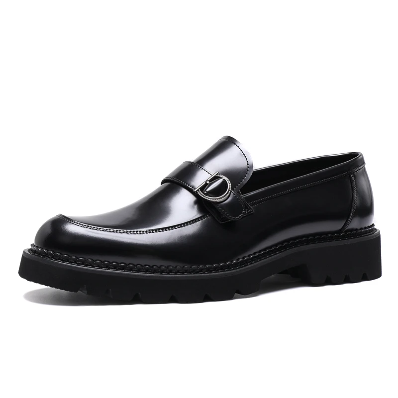 

New British Style Loafers Glossy Genuine Leather Thick Sole Casual Slip-On Business Dress Men Shoes Male Formal Oxford Shoes