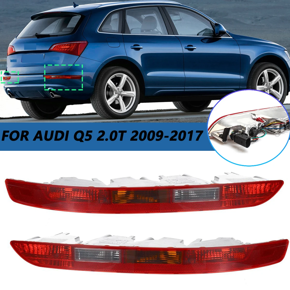 Left Right Rear Bumper Light For Audi Q5 2009 2010 2012 2013 2014 2015 2016 2017 Tail Lamp Cover Brake Light 8R0945095 8R0945096