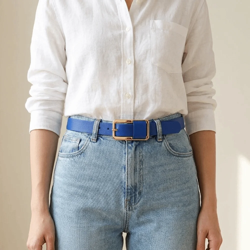 

Adjustable Solid Color Genuine Leather Belt Slim Korean Style Thin Waist Belt All-match Dress Belt Women Waistband Jeans Decor