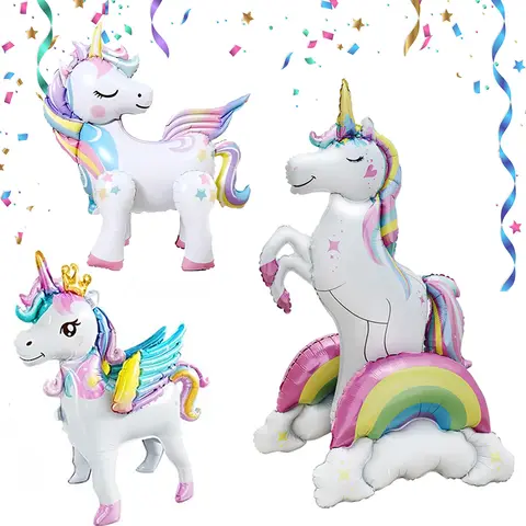 Ballon géant en aluminium licorne autoportant 3D, nuage arc-en-ciel magique, décoration de fête d'anniversaire pour filles, fournitures de réception-cadeau pour bébé