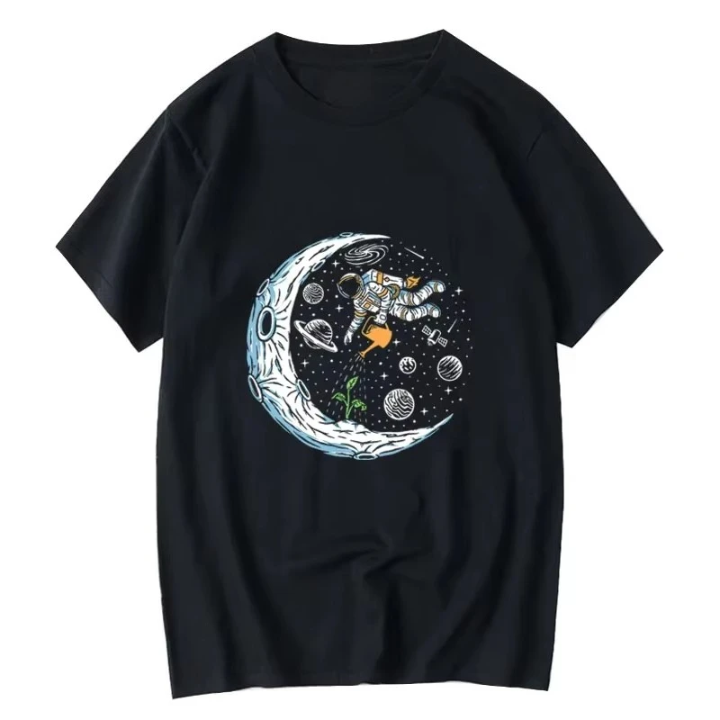 

2025 New Men's Summer T-shirt, 100% Cotton, Casual, Fun Astronaut Design, Men's Baggy T-shirt, Short-sleeved T-shirt, Men's Tops