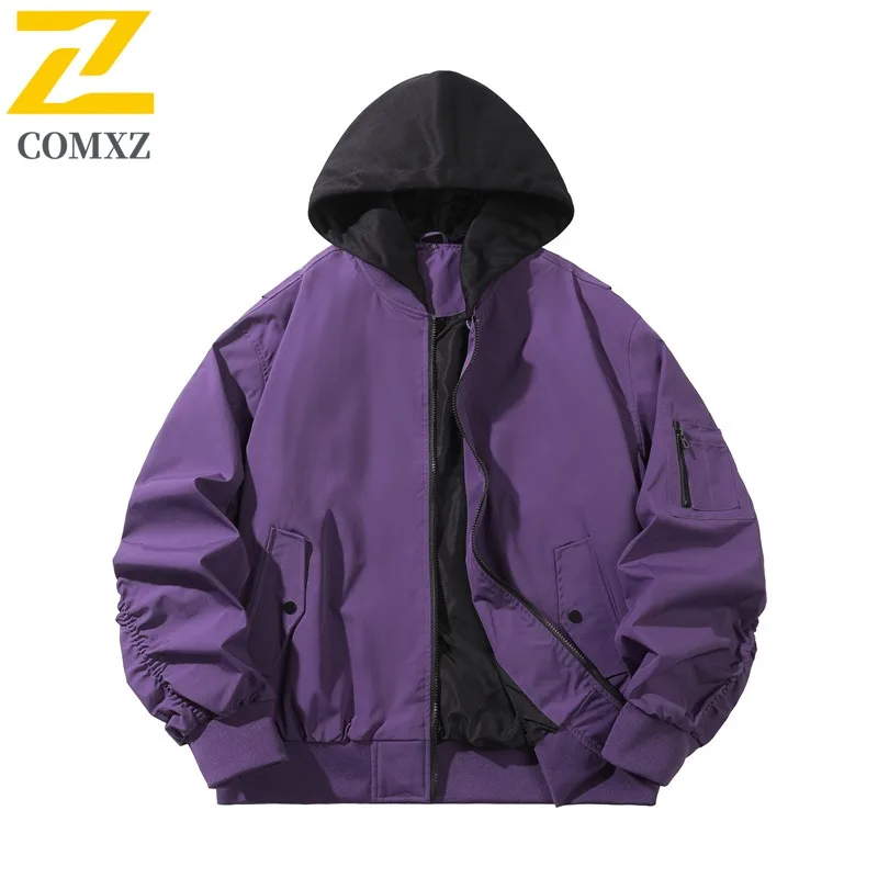 

COMXZ Men Chaqueta Hooded Lightweight Multi Pocket Outdoor Casual American Jackets Walking Hiking Varsity Jacket Breathable Coat