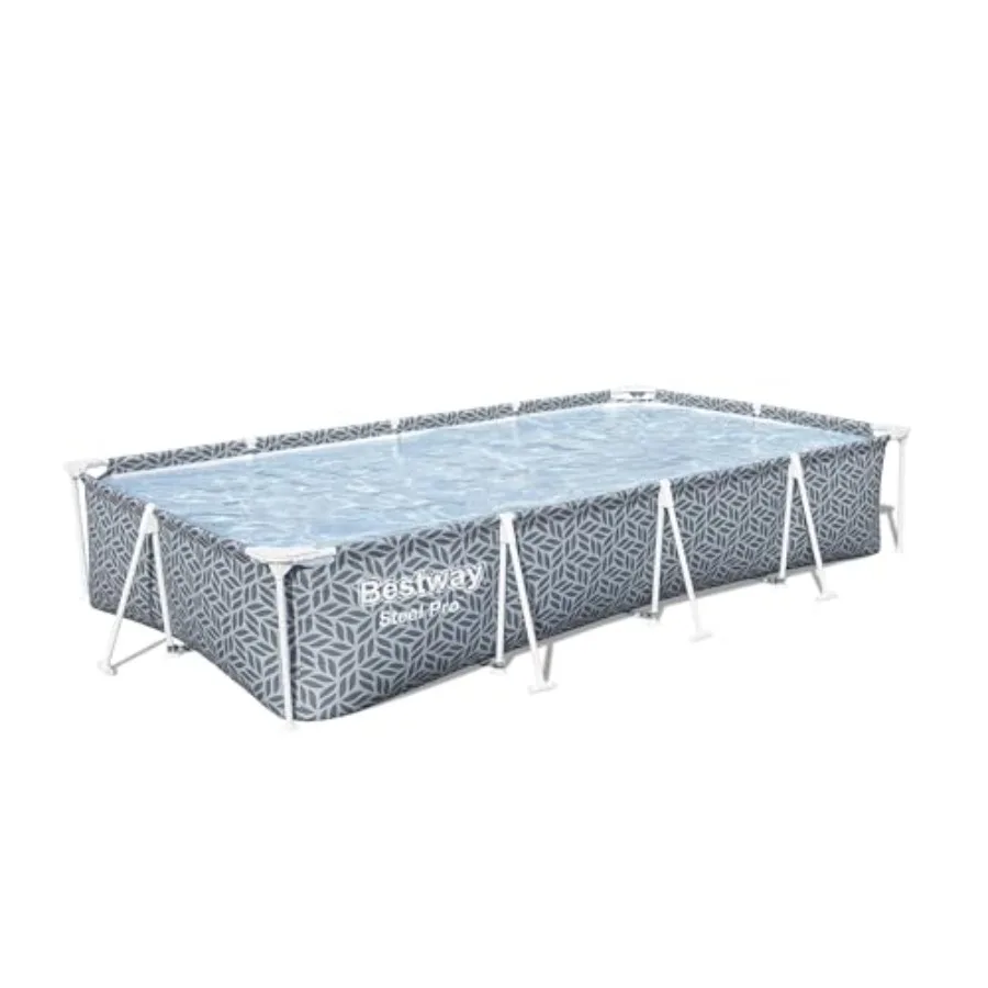 Steel Pro 12' x 6' 7 x 26 Juego de piscina rectangular sobre el suelo para exteriores con forro DuraPlus y sistema FrameLink en gris para