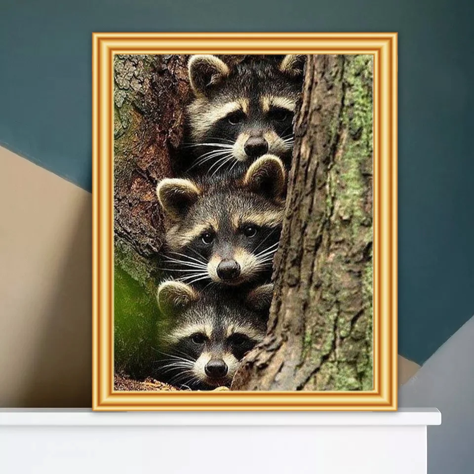 DIY 5D Diamond Painting Raccoon Cross Stitch Kit Full Drill Round Embroidery Mosaic Animal Picture With Rhinestones Home Decor