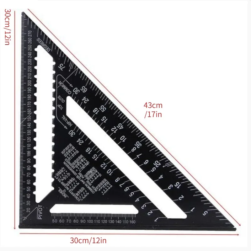 12-Inch Premium Aluminum Triangle Ruler Protractor - Accurate Metric Measurement System, Durable Construction, and Quick-Read De