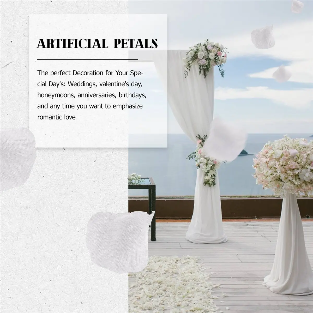 ABNQ 100 Pcs/Set Silk Rose Petals Artificial Rose Flower Petal for Wedding Party Home Hotel Valentine's Day Decoration, White