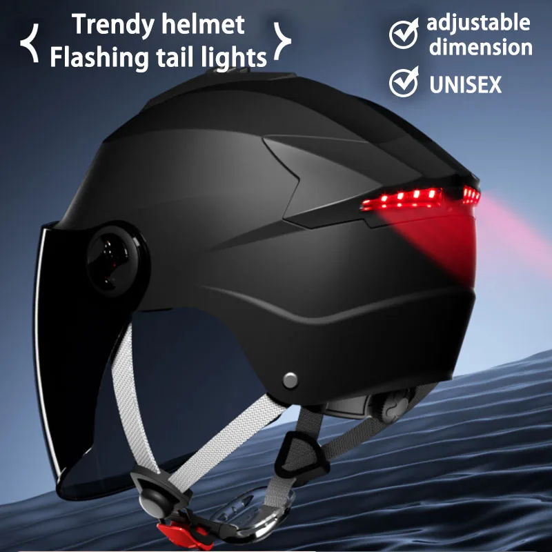 AD Electric Car Helmet Men Summer Sun Protection Led Battery Car Hard Hat Women\'s Four Seasons Universal Motorcycle Half Helmet