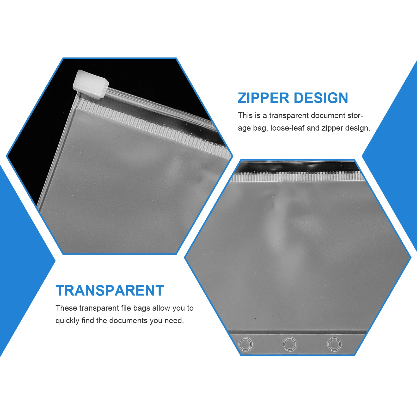 

5pcs Transparent File Bags Binder Pouch Folders Loose Leaf Zipper Pockets PVC Storage Bags Documents ganization Study Business