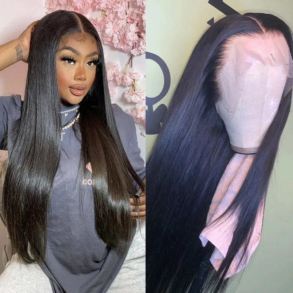 Straight 200 Density 13x4 HD Transparent Lace Frontal Human Hair Wig 30 Inch Lace Front Wig PrePlucked 5x5 Glueless For Women