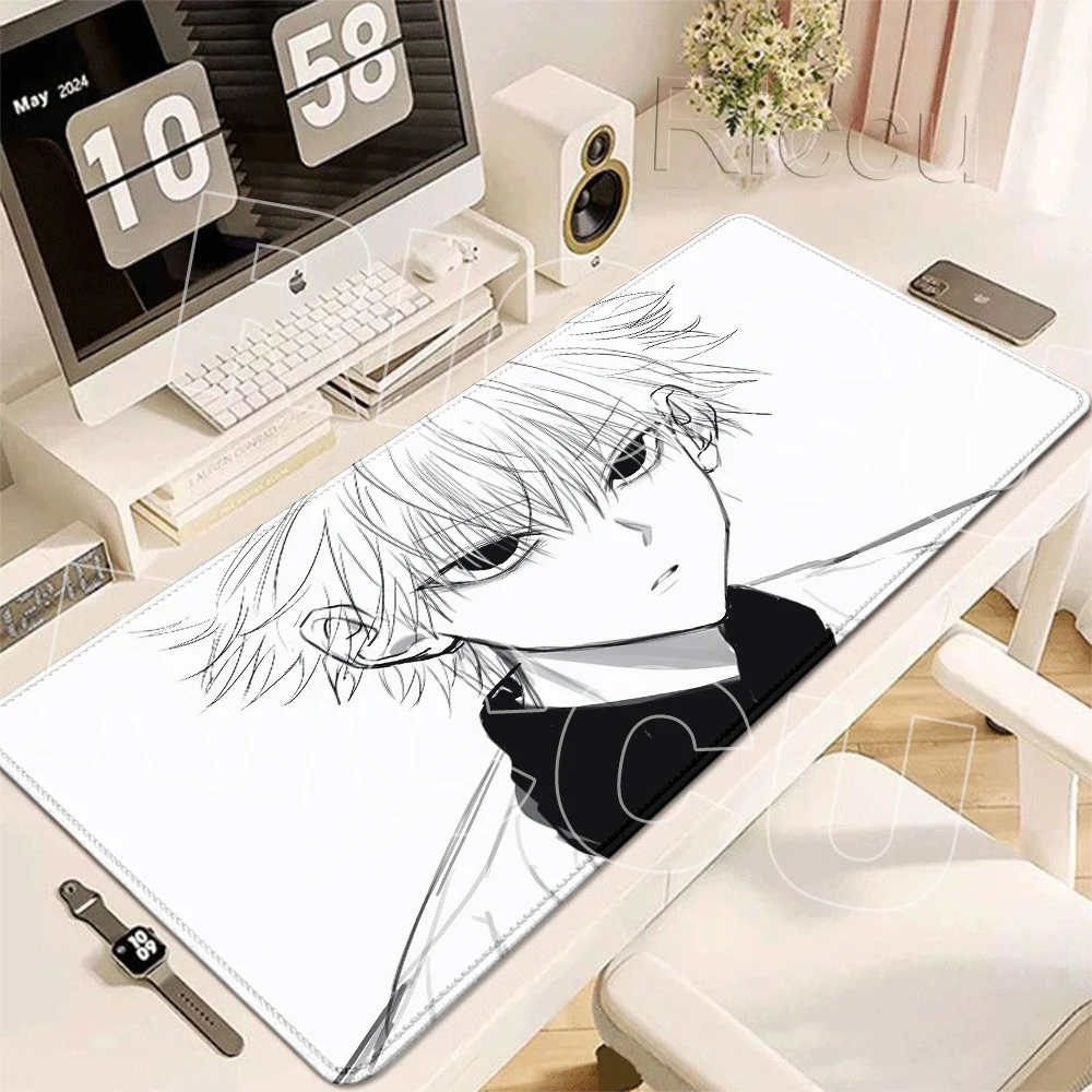 Mouse Pads Japan Anime Gaming Keyboard Pad H-hunter x H-hunter Killua Pattern LockEdge Mats Black And White Non-slip Rubber Rugs