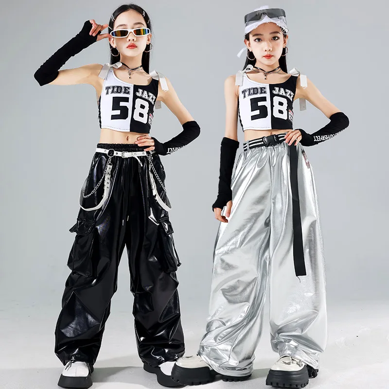 Trajes de desempenho de dança jazz para meninas, trajes de dança de rua infantil, conjuntos de pista de palco de grupo de meninas de hip-hop