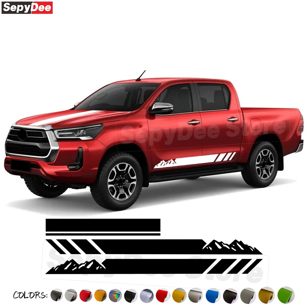 

Pickup Truck Car Hood Bonnet Door Side Skirt Sticker for Toyota Hilux Mountain Stripe Graphic Body Decor Decal Car Accessories