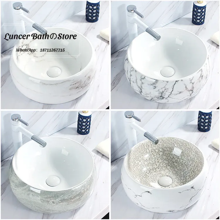 High Texture Imitation Marble Ceramic Countertop Basin Creative Art Wash Hand Sink Household  House Hotel Vanity Sink