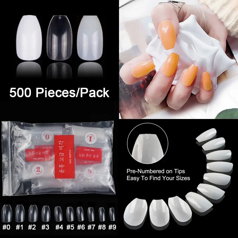 

500 Pieces/Pack Short Ballerina False Nail Tips 10 Sizes Acrylic Nails Coffin Full Cover Nail DIY Nail Extension press on nails