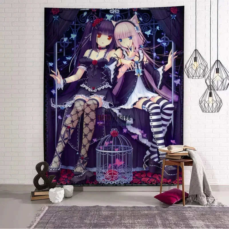 VIKAMA Nekopara Character Collection Tapestry Chocola Vanilla Azuki Coconut Anime Wall Hanging for Nekopara Fan Bedroom Decor