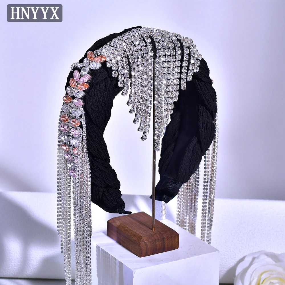 

HNYYX Luxury Rhinestone Headband Colorful Tassel Hair Hoop New Bridal Headdress Fashion Wedding Dress Hair Ornament A340