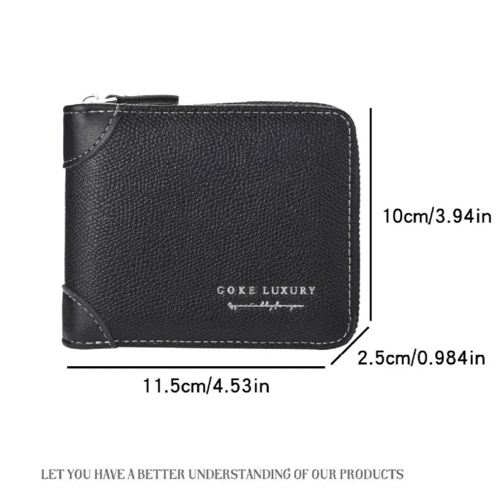 Dompet Pria Retro PU dengan Ritsleting, Warna Solid, Tempat Kartu Bisnis, Dompet Pendek dengan Banyak Slot Kartu, Dompet Koin Kulit, Hadiah