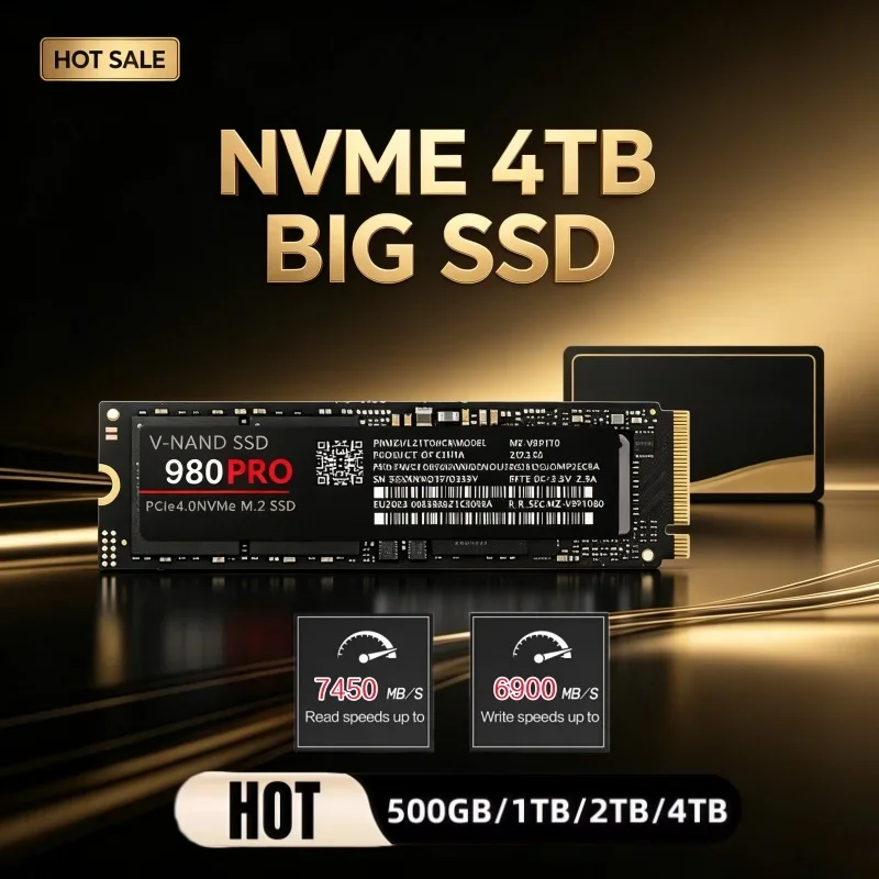 Disco duro interno SSD NVMe M.2 2280 PCIe4 de 4 TB 980 Pro de grado gaming para PS5, portátil, creación de contenido y computadora de escritorio