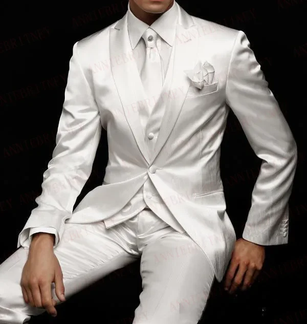 

ANNIEBRITNEY Shiny Ivory Men Suits Satin Slim Fit Formal Groom Party Prom Dress Tuxedo Set Custom Large Size Coat Blazer Pants