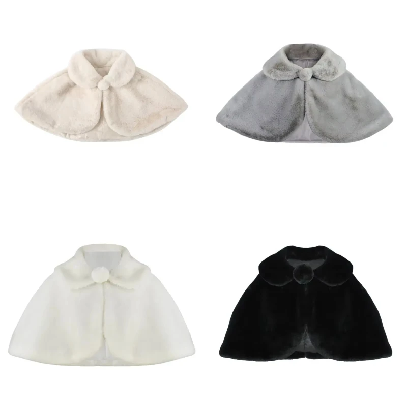 Girls Plush Shawl Elegant Princess Dress Matching Coat Flower Girls Cloak Children Solid Color Lapel Cape Accessories
