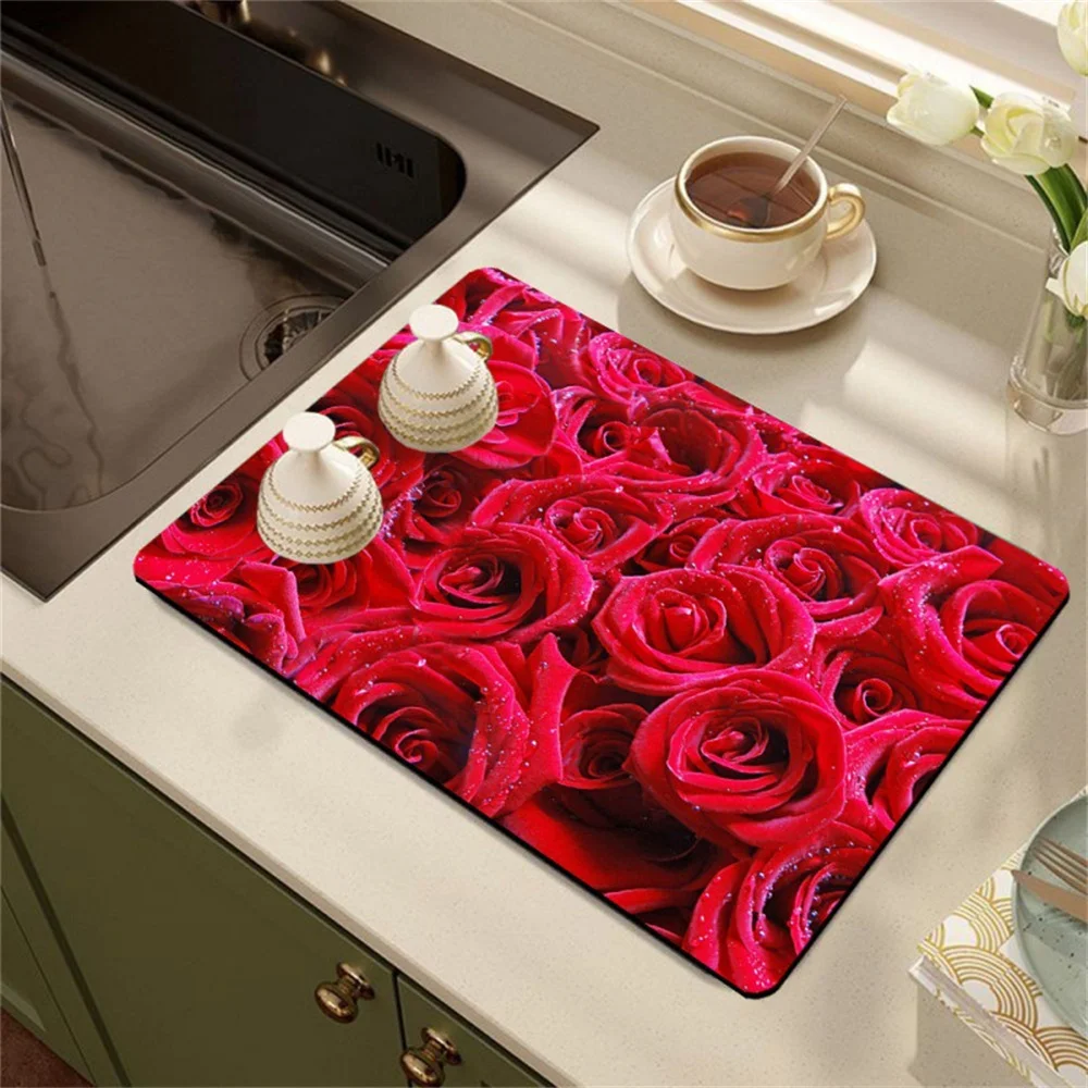 Coffee machine drain orange food Kitchen countertop absorbent mat Dry non-slip bar poached eggs table washable heat mat