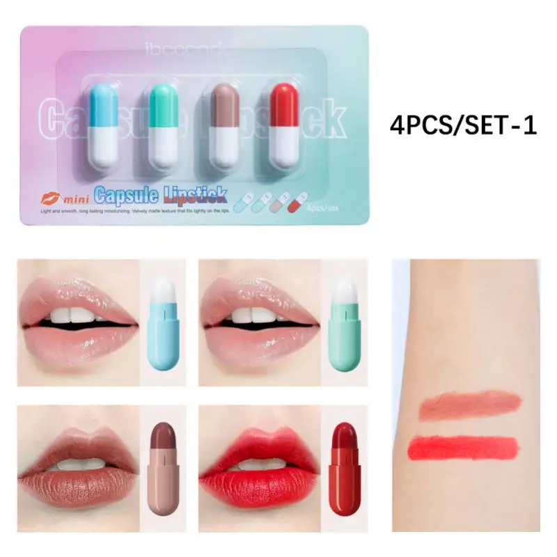 Capsule Lippenstift Set Non-Stick Cup Waterdichte Niet-Vervagende Mini Lippenbalsem Lippenstift Make-Up Sexy Vrouwen Rode Lipgloss Maquillaje