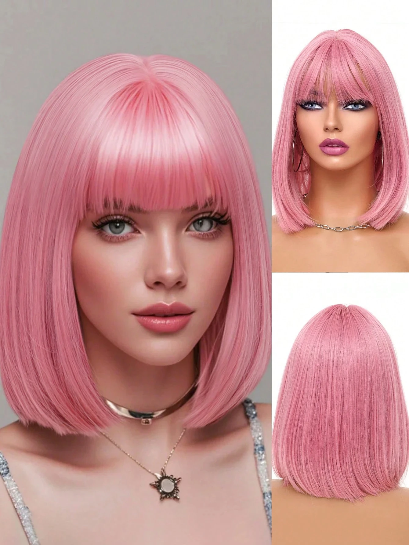 

Очаровательный розовый парик, короткий парик-боб, женские короткие прямые волосы, естественный стиль, парик для костюмированных мероприятий с челкой, мягкий, натуральный, термостойкий синтетический парик, подходит для вечеринок, ролевых игр на День святог