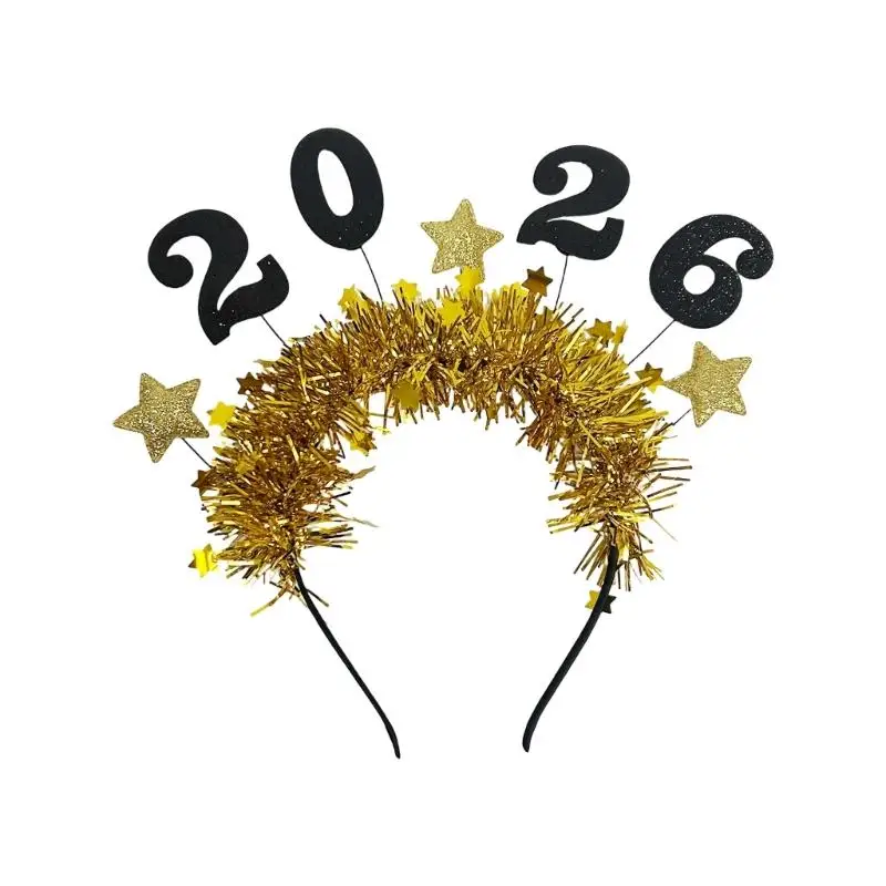 39BD 2026 Neujahr glitzert Kopfbedeckung, stilvolle Lametta-Haardekorationen, Unisex-Haarband, Stirnbänder für Partys – Detail 9