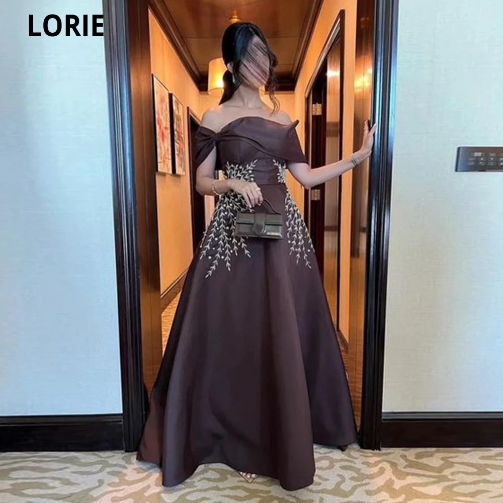 LORIE Sexy Strapless Evening Dresses Brown Sparkly Crystals Beaded A-line Prom Dress Evening Gowns Party Dress Robe De Soiree