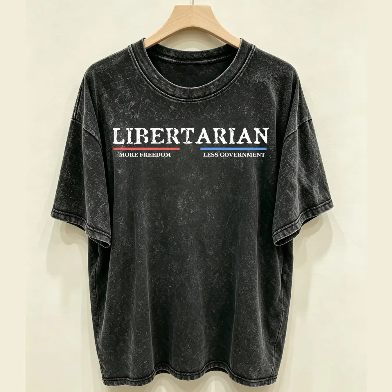 washed T Shirt Vintage Distressed Libertarian More Freedom unisex vintage Washed Soft Stretched Casual homme Slightly fashion