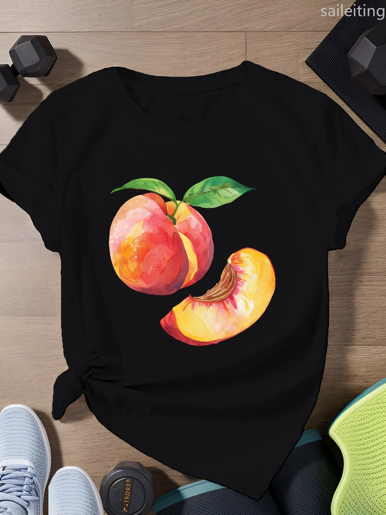 الطازجة الخوخ تي شيرت مطبوع عادية قصيرة الأكمام Harajuku قصيرة الأكمام ملابس نسائية عادية الشارع بلايز الملابس الجمالية #2