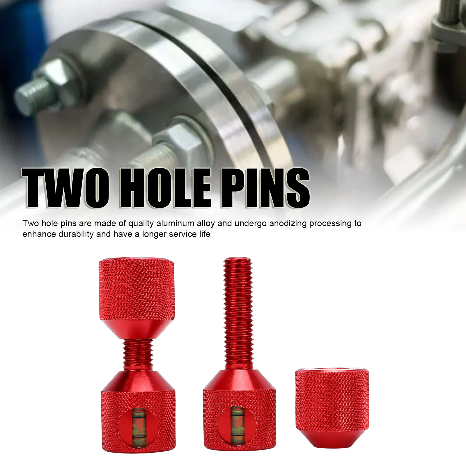 2Pcs Two Hole Pins 1-1/8in Aluminum Alloy 2 Hole Flange Alignment Pin with Built in Level Anodized Oxide Red Finish