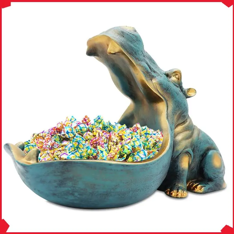 

B17B Hippopotamus Statue Home Resin Hippopotamus Figurine Fun Candy Dish,Key Bowl,Big Mouth Sculpture Table Art Decoration