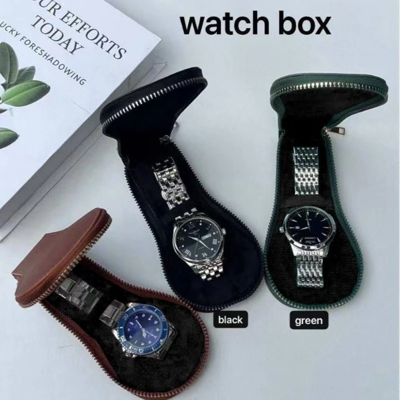 Portable Retro Leather Display Watch Storage Box Travel Strap Zipper Watch Box Dustproof and Scratch Resistant Jewelry Watch Box