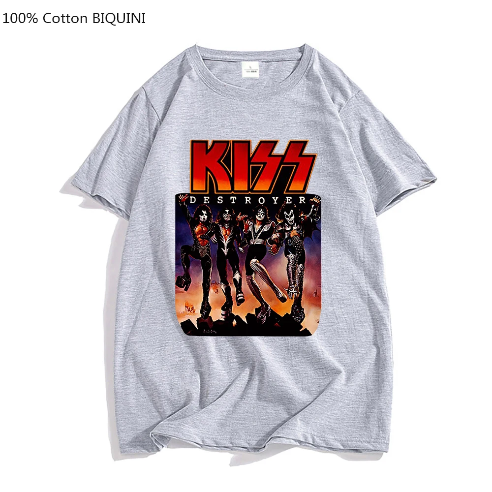 T Shirt Kiss Mens 100% Cotton Black Tshirt Summer Short Sleeve Fashion Tee-shirt Male Heavy Mental Music Band T-shirt Punk Style