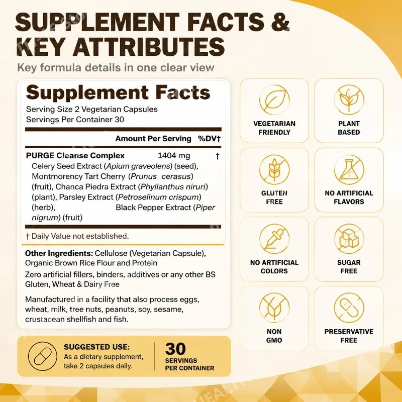 Uric Acid Purge Capsules with Celery Seed Tart Cherry Parsley Extract Vegetarian Formula Daily Joint Support Supplement 60 Count