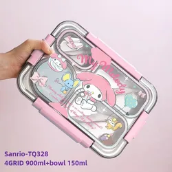 Hello Kitty Sanrio Kuromi Cinnamoroll 304 Lunch Box in acciaio inossidabile Lunch Box porta posate Cartoon Anime diviso Bento Box