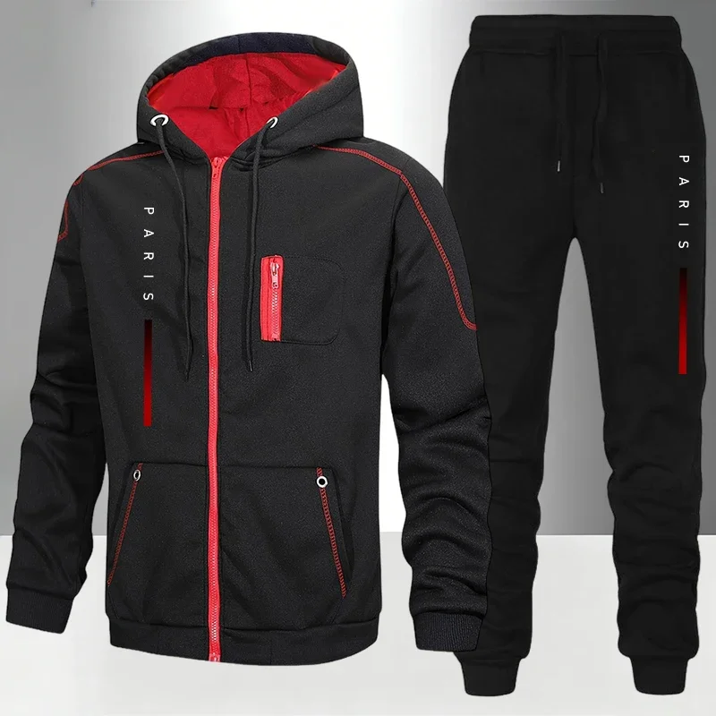 Conjunto de Chaqueta y Pantalones para Hombre, Estilo París, Chaqueta con Cremallera, Pantalones Deportivos, Traje Deportivo Informal para Otoño e Invierno, Ropa Cálida para Motociclismo al Aire Libre