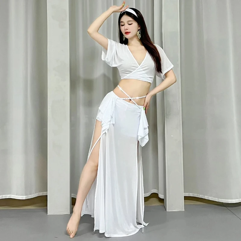 Belly Dance Clothes Suit for Women Winter Half Sleeves Top+skirt 2pcs Oriental Training Suit Female Bellydancing Wear Outfit