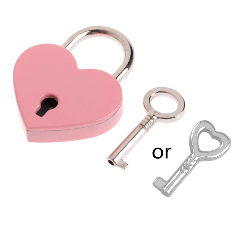 Vintage Style Heart Shape Mini Padlock with Key for Luggage Jewelry Box Wedding Diary Book Travel Lock Antique Finish
