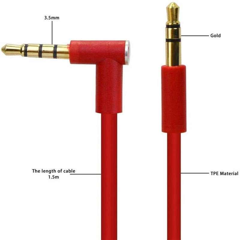 Cable de Audio de repuesto con Control de micrófono en línea para Beats By Dr Dre, auriculares Solo/Studio/Pro/desintoxicación/inalámbricos, negro + rojo