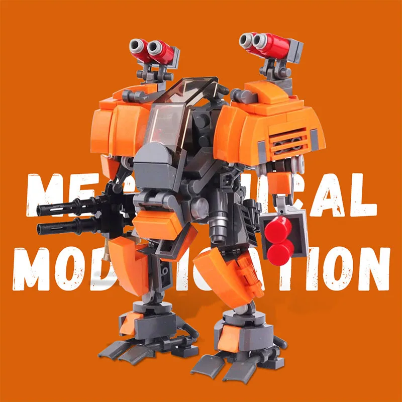 

MOC Uplink Mech Revamp Robot Bricks Модель Оранжевый Вооруженный Меха Боевой Робот Строительные Блоки DIY Сборка Игрушки Детские Подарки На День Рождения