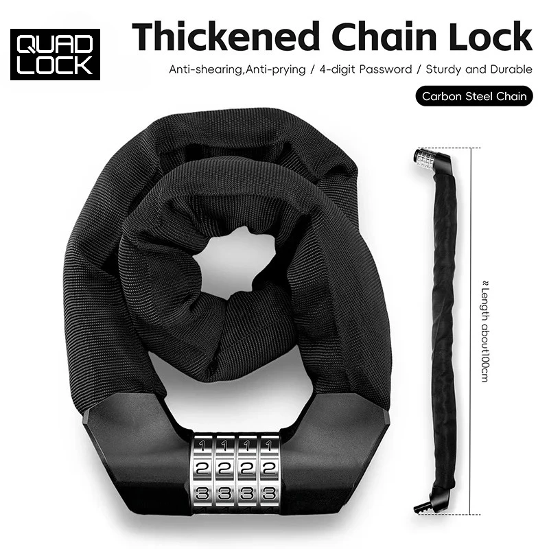 

QUAD LOCK BIKING Bicycle Thickened Chain Lock 4 Digit Password Anti-Theft Motorcycle Scooter