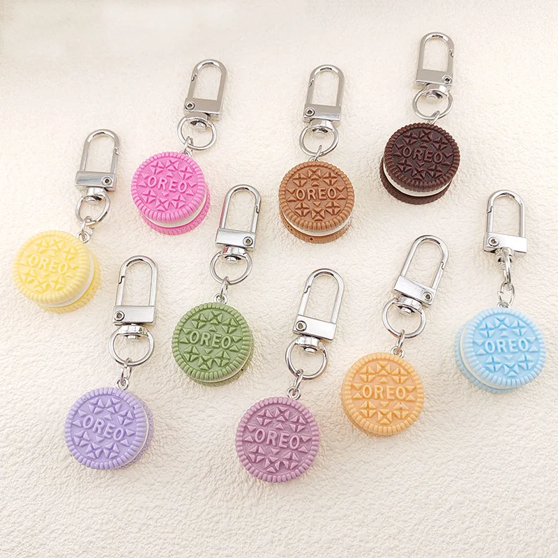 1505Cute Simulation Macaron Cookie Keychain, Colored Resin Oreo Sandwich Bread Food Pendant