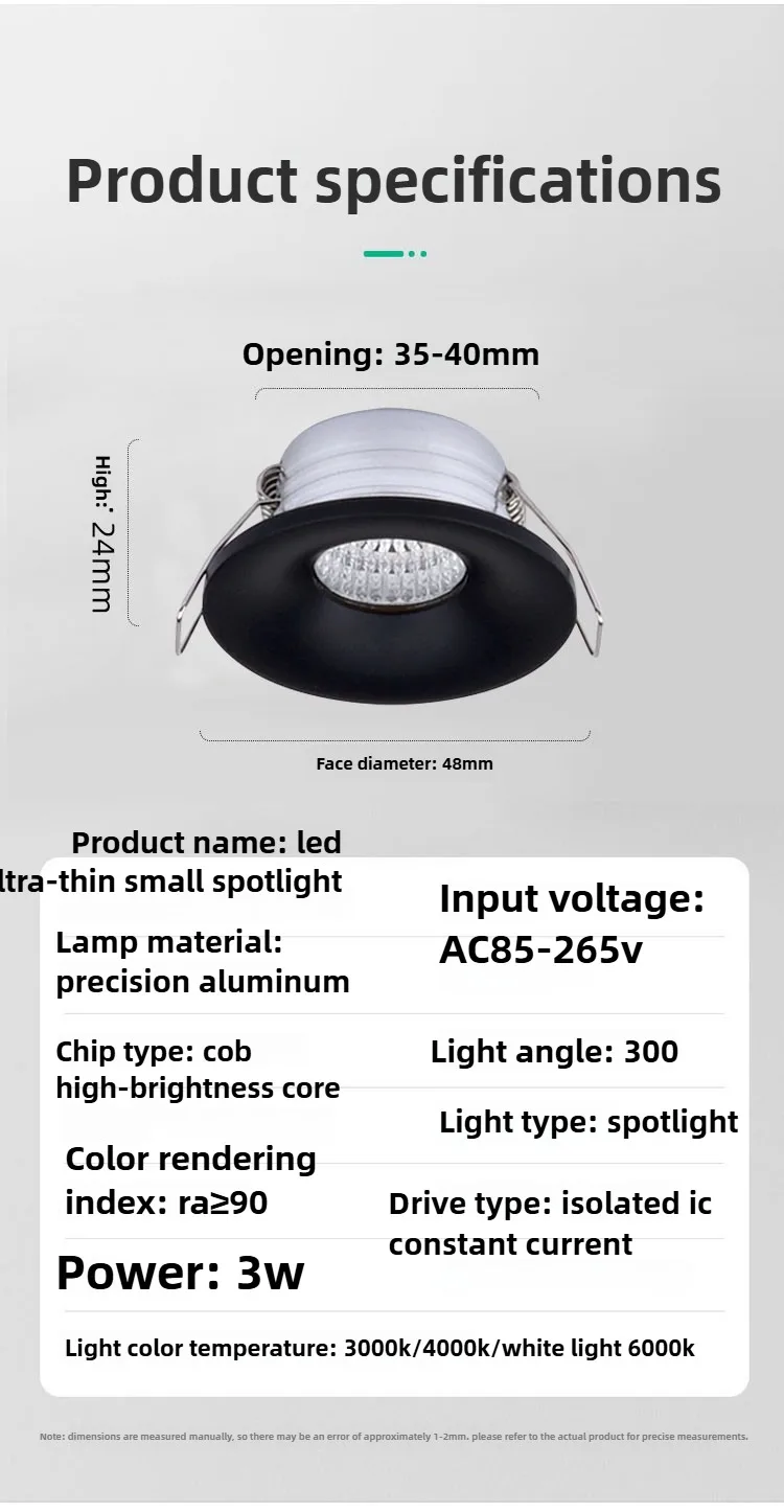 Mini COB LED Downlight 3W, Adjustable Driver Recessed Cabinet Light, White Black Gold Showcase, Shelf, Ceiling, Wardrobe Light
