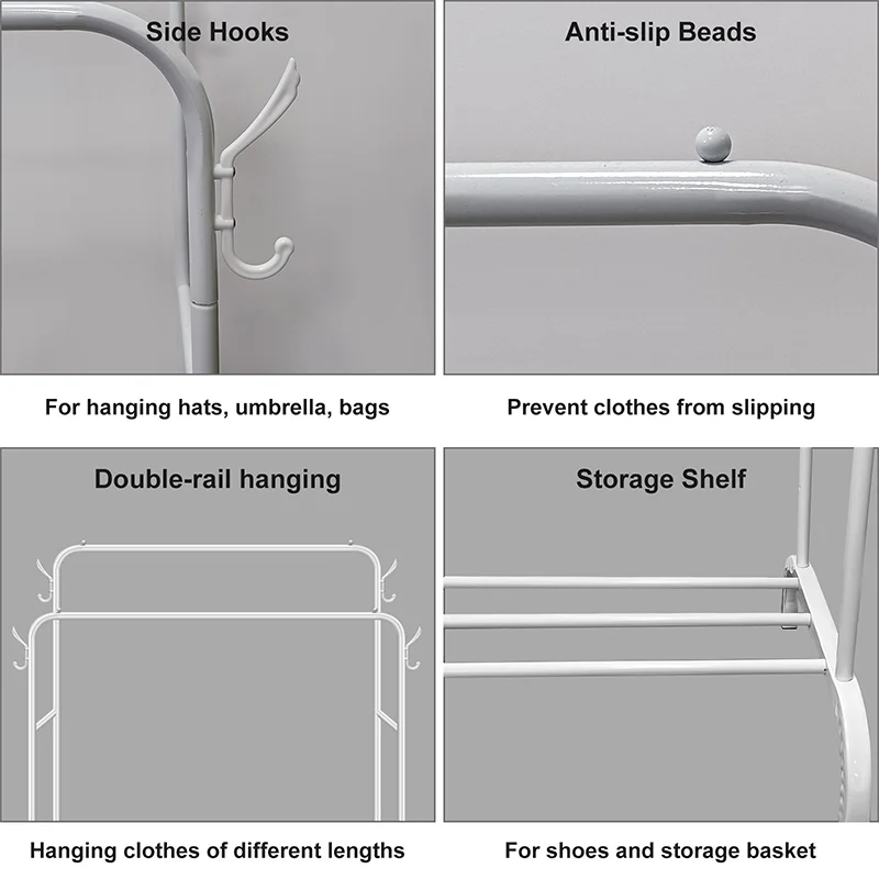 Dual Rails Stehender Kleiderständer Kleiderständer Schuhe Organizer Kleiderbügel Wohnzimmer Möbel Aufbewahrung Sh – Detail 4