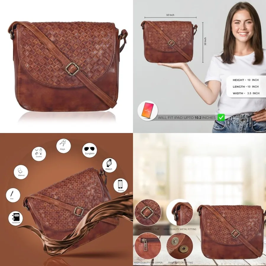 

Genuine Leather Shoulder Crossbody Purse For Women with Adjustable Strap, Mobile Pocket and Outside and Inside Zipper