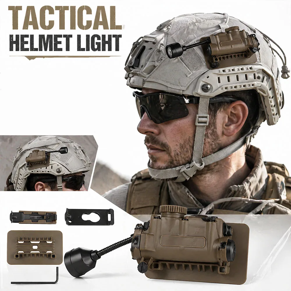 

5-in-1 Multi-Purpose Tactical Helmet Light, Outdoor Portable Lamp with ARC Rail Bracket Webbing Clips For Helmet MOLLE Belt