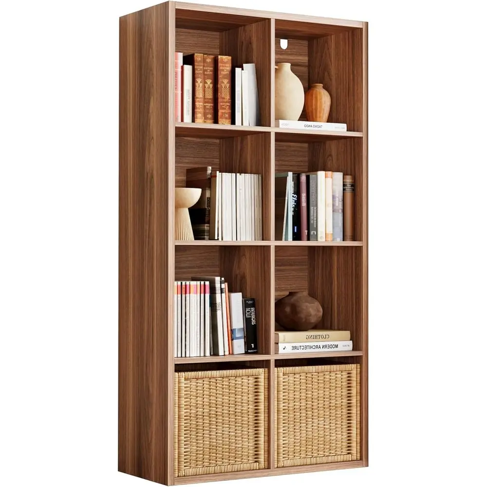 

8-Cube Storage Organizer, Thick Horizontal & Vertical Reversible Bookcase, Suitable for Living Room, Bedroom, Home Office, Oak B